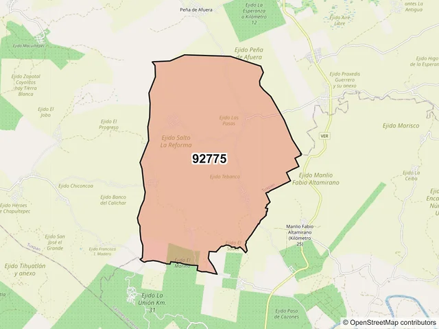 Mapa del código postal 92775, Tuxpan, Veracruz de Ignacio de la Llave