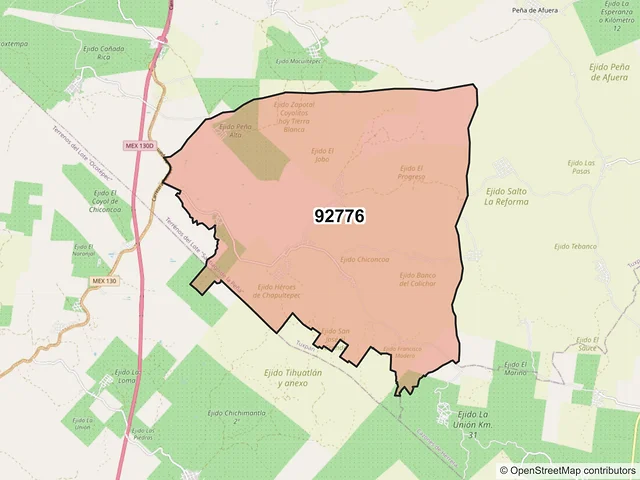 Mapa del código postal 92776, Tuxpan, Veracruz de Ignacio de la Llave