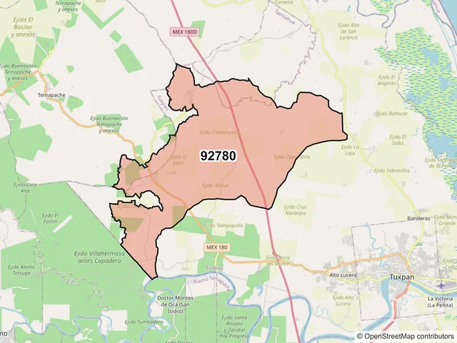 Mapa del código postal 92780, Tuxpan, Veracruz de Ignacio de la Llave