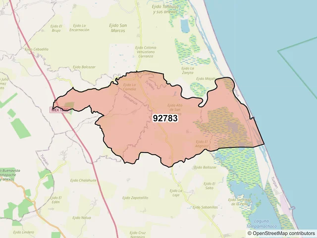 Mapa del código postal 92783, Tuxpan, Veracruz de Ignacio de la Llave