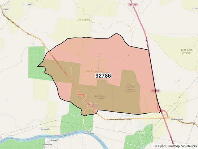 Mapa del código postal 92786, Tuxpan, Veracruz de Ignacio de la Llave