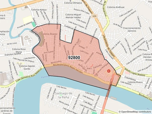 Mapa del código postal 92800, Tuxpan, Veracruz de Ignacio de la Llave