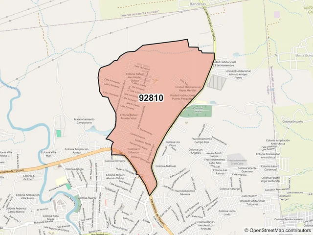 Mapa del código postal 92810, Tuxpan, Veracruz de Ignacio de la Llave