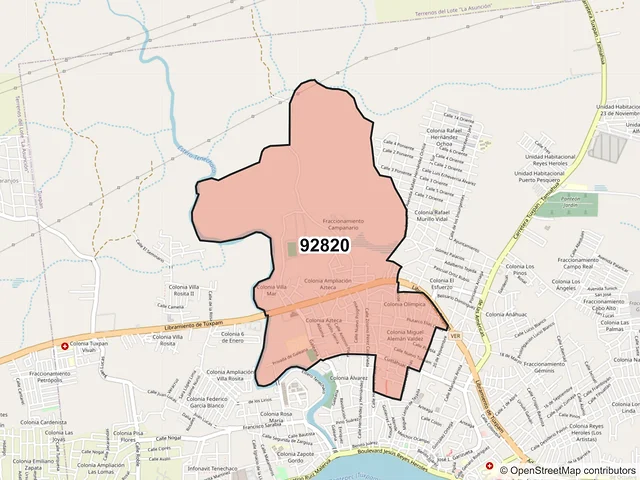 Mapa del código postal 92820, Tuxpan, Veracruz de Ignacio de la Llave