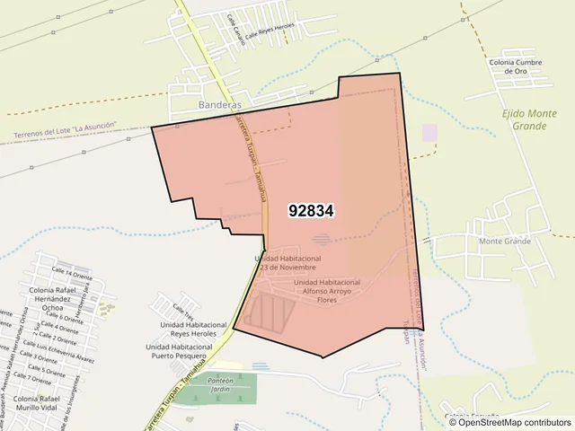 Mapa del código postal 92834, Tuxpan, Veracruz de Ignacio de la Llave