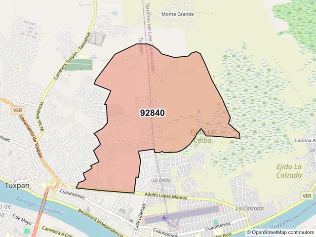 Mapa del código postal 92840, Tuxpan, Veracruz de Ignacio de la Llave