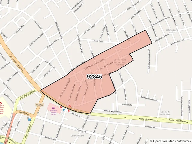 Mapa del código postal 92845, Tuxpan, Veracruz de Ignacio de la Llave