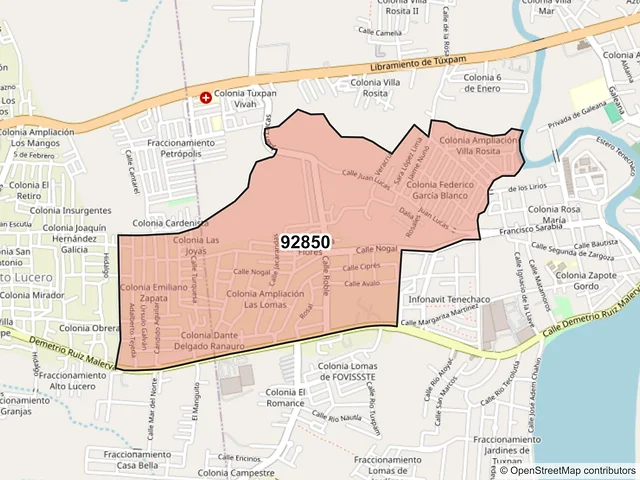 Mapa del código postal 92850, Tuxpan, Veracruz de Ignacio de la Llave
