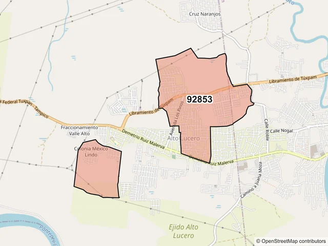 Mapa del código postal 92853, Tuxpan, Veracruz de Ignacio de la Llave