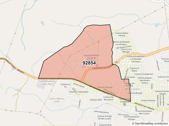 Mapa del código postal 92854, Tuxpan, Veracruz de Ignacio de la Llave