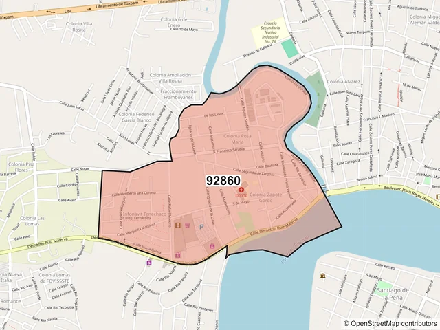 Mapa del código postal 92860, Tuxpan, Veracruz de Ignacio de la Llave