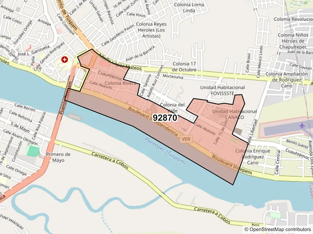 Mapa del código postal 92870, Tuxpan, Veracruz de Ignacio de la Llave