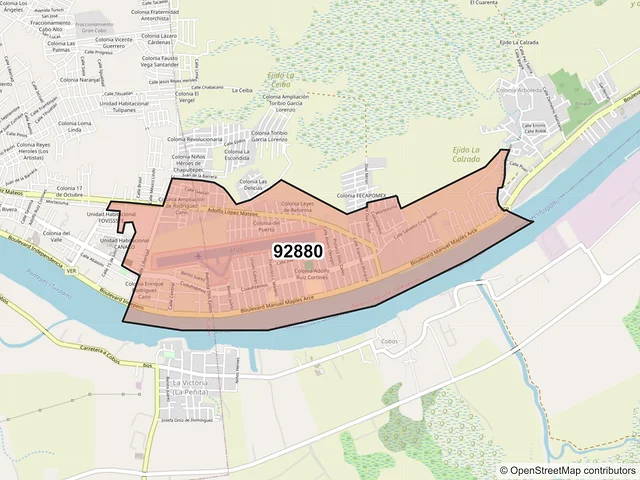 Mapa del código postal 92880, Tuxpan, Veracruz de Ignacio de la Llave