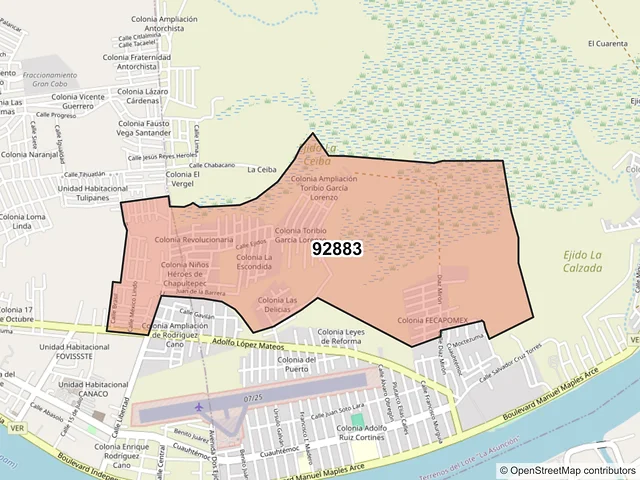 Mapa del código postal 92883, Tuxpan, Veracruz de Ignacio de la Llave