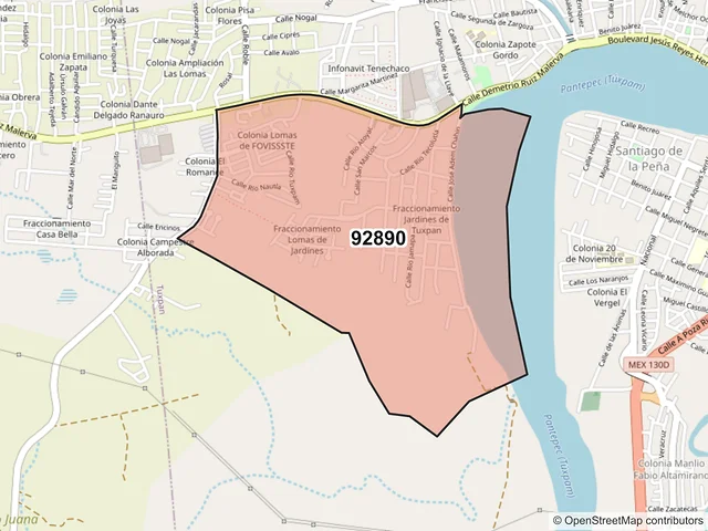Mapa del código postal 92890, Tuxpan, Veracruz de Ignacio de la Llave