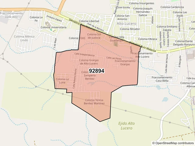 Mapa del código postal 92894, Tuxpan, Veracruz de Ignacio de la Llave