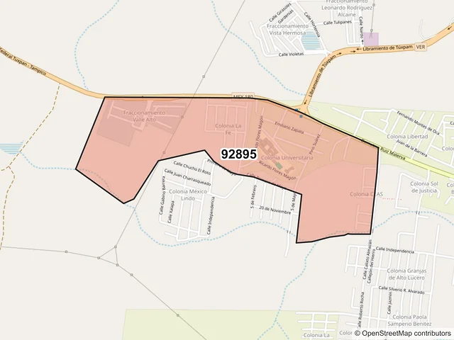 Mapa del código postal 92895, Tuxpan, Veracruz de Ignacio de la Llave