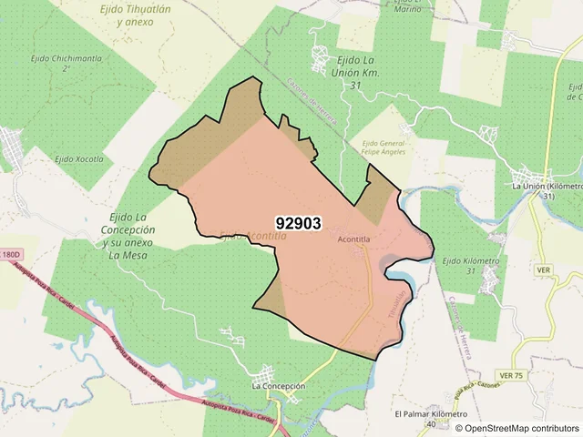 Mapa del código postal 92903, Tihuatlán, Veracruz de Ignacio de la Llave