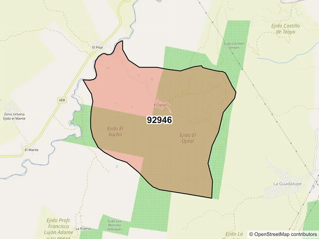 Mapa del código postal 92946, Castillo de Teayo, Veracruz de Ignacio de la Llave