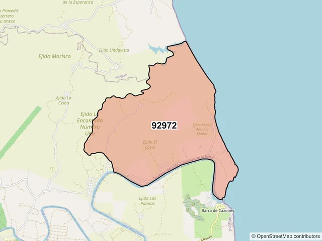Mapa del código postal 92972, Cazones de Herrera, Veracruz de Ignacio de la Llave