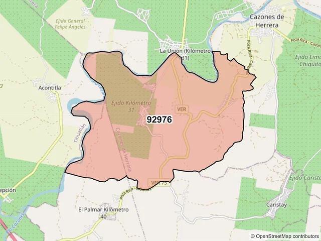 Mapa del código postal 92976, Cazones de Herrera, Veracruz de Ignacio de la Llave