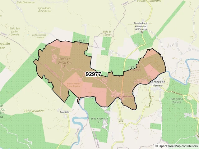 Mapa del código postal 92977, Cazones de Herrera, Veracruz de Ignacio de la Llave