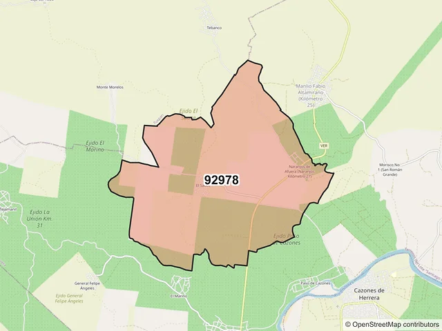 Mapa del código postal 92978, Cazones de Herrera, Veracruz de Ignacio de la Llave
