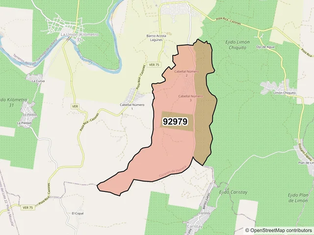 Mapa del código postal 92979, Cazones de Herrera, Veracruz de Ignacio de la Llave