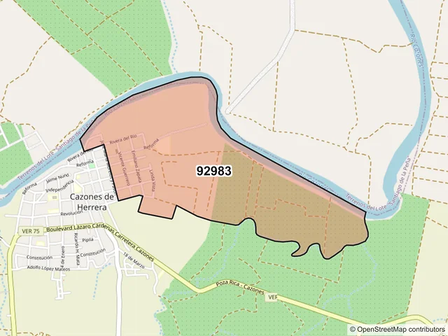 Mapa del código postal 92983, Cazones de Herrera, Veracruz de Ignacio de la Llave