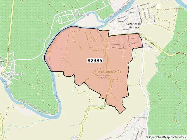 Mapa del código postal 92985, Cazones de Herrera, Veracruz de Ignacio de la Llave