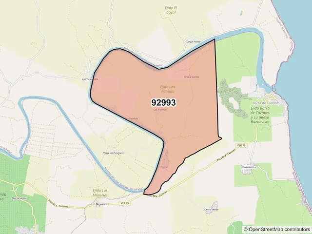 Mapa del código postal 92993, Cazones de Herrera, Veracruz de Ignacio de la Llave
