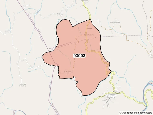 Mapa del código postal 93003, Zozocolco de Hidalgo, Veracruz de Ignacio de la Llave