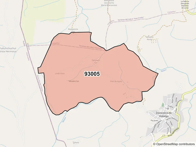 Mapa del código postal 93005, Zozocolco de Hidalgo, Veracruz de Ignacio de la Llave