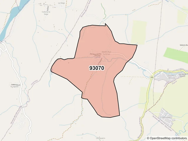 Mapa del código postal 93070, Coxquihui, Veracruz de Ignacio de la Llave
