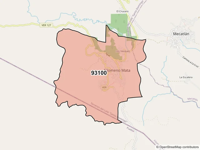Mapa del código postal 93100, Filomeno Mata, Veracruz de Ignacio de la Llave