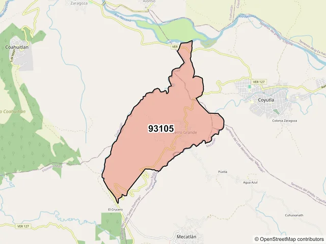 Mapa del código postal 93105, Filomeno Mata, Veracruz de Ignacio de la Llave