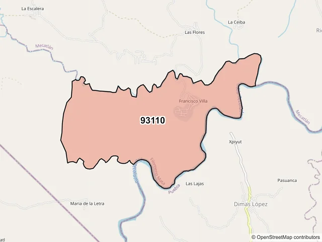 Mapa del código postal 93110, Filomeno Mata, Veracruz de Ignacio de la Llave