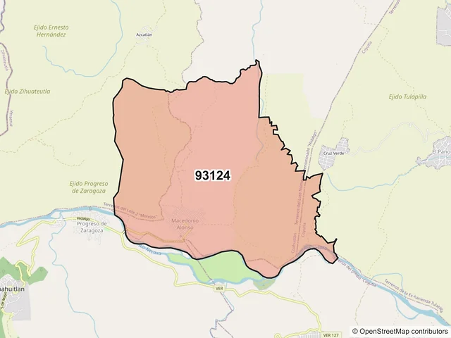 Mapa del código postal 93124, Coahuitlán, Veracruz de Ignacio de la Llave