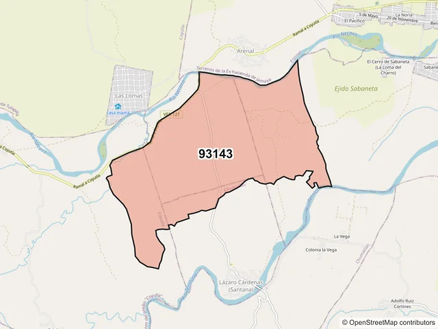 Mapa del código postal 93143, Coyutla, Veracruz de Ignacio de la Llave