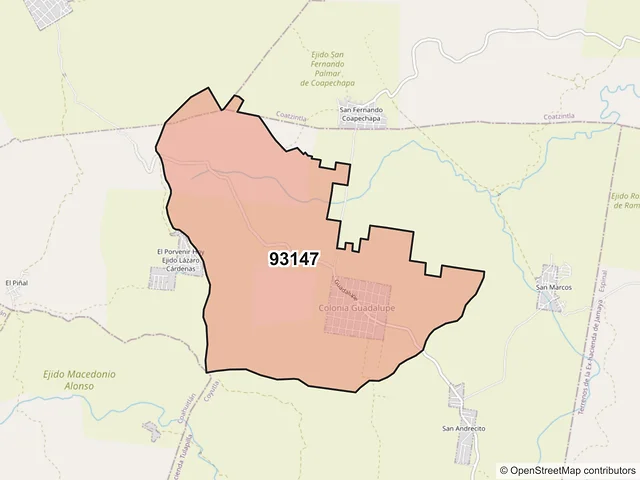 Mapa del código postal 93147, Coyutla, Veracruz de Ignacio de la Llave