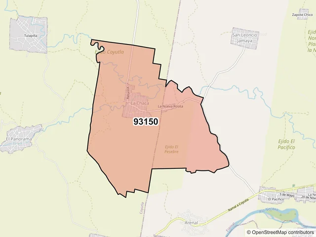 Mapa del código postal 93150, Coyutla, Veracruz de Ignacio de la Llave