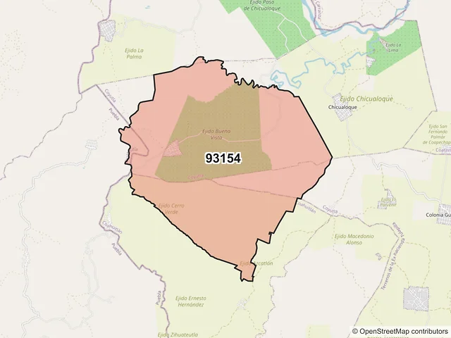 Mapa del código postal 93154, Coyutla, Veracruz de Ignacio de la Llave