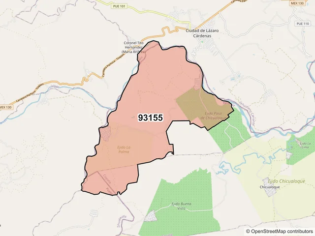 Mapa del código postal 93155, Coyutla, Veracruz de Ignacio de la Llave