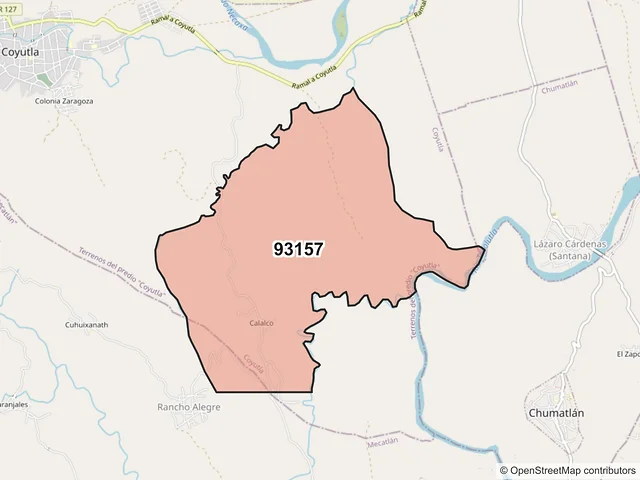 Mapa del código postal 93157, Coyutla, Veracruz de Ignacio de la Llave
