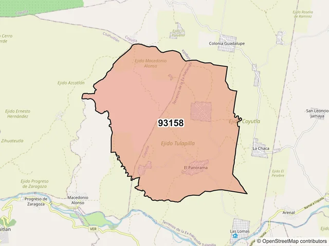 Mapa del código postal 93158, Coyutla, Veracruz de Ignacio de la Llave