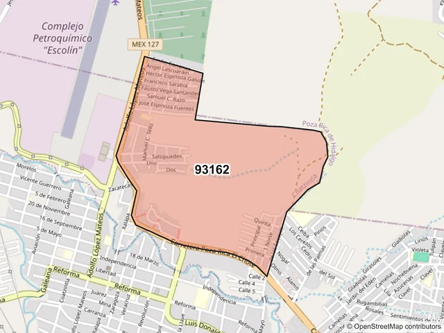 Mapa del código postal 93162, Coatzintla, Veracruz de Ignacio de la Llave
