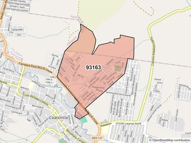 Mapa del código postal 93163, Coatzintla, Veracruz de Ignacio de la Llave