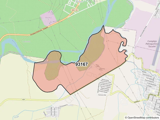 Mapa del código postal 93167, Coatzintla, Veracruz de Ignacio de la Llave
