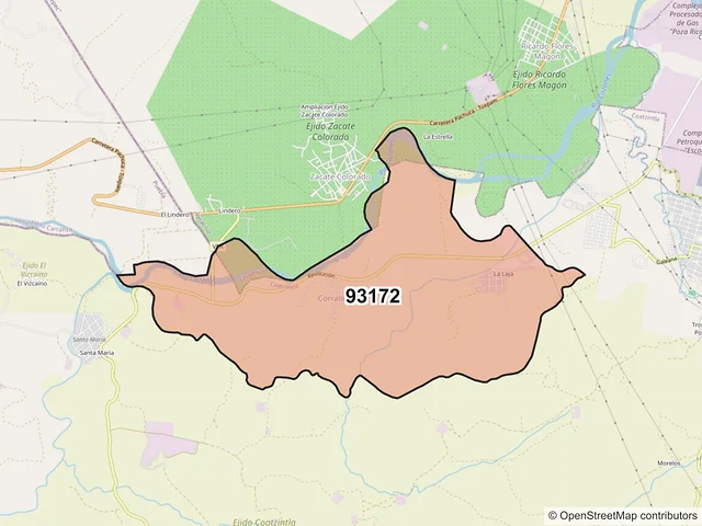 Mapa del código postal 93172, Coatzintla, Veracruz de Ignacio de la Llave