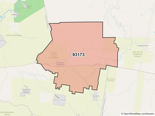 Mapa del código postal 93173, Coatzintla, Veracruz de Ignacio de la Llave